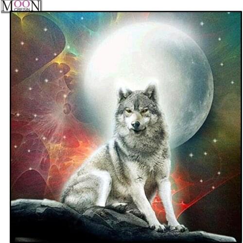 MOONCRESIN DIY Diamond Embroidery Moon Lone Wolf Painting Cross Stitch Full Square Drill Rhinestone Mosaic Decoration Artwork