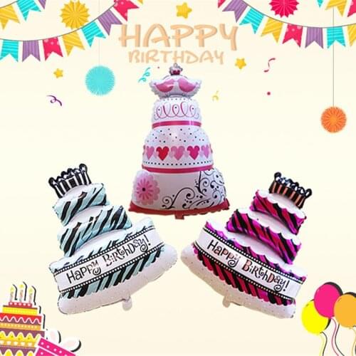 Blue Pink Large Cake Happy Birthday Foil Balloons for Baby Kids Birthday Party Decorations Mickey Minnie Inflatable Air Balls