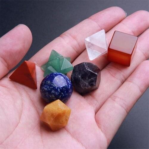 New Natural 7 Piece White Pink Quartzs Merkaba Star Stone Healing Chakra Crystal Plantonic Solids Geometry Set Home Decoration