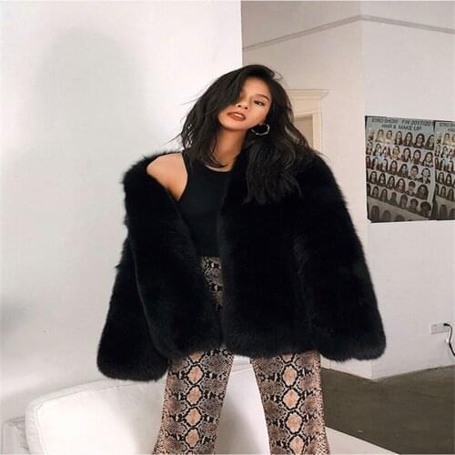 Autumn Winter Coat Real Fox Fur Jacket Women Korean Black Jackets Vintage Manteau Femme Hiver MY956