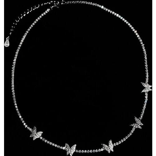 925 Sterling Silver Chkoer Necklace Luxury Shining Zircon Cute Small Butterfly Clavicle Necklace Exquisite Engagement Jewelry