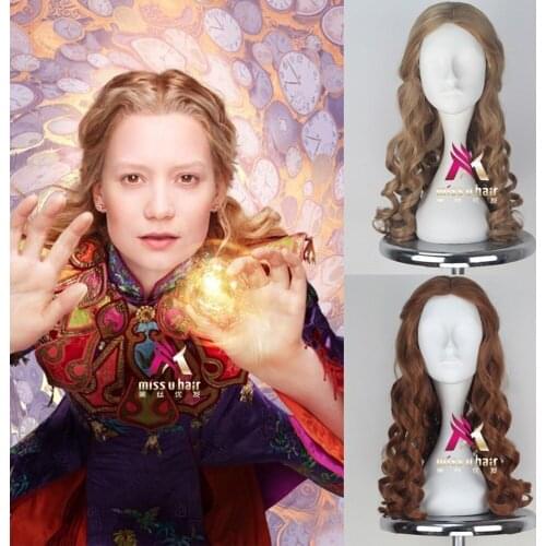 Alice Cosplay Wig Film Alice in Wonderland Curly Long Brown Synthetic Hair for Adult Alice Through the Looking Glass +wig cap