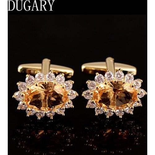 DUGARY Luxury shirt cufflinks for mens Brand cuff buttons cuff links gemelos round crystal wedding abotoaduras Jewelry