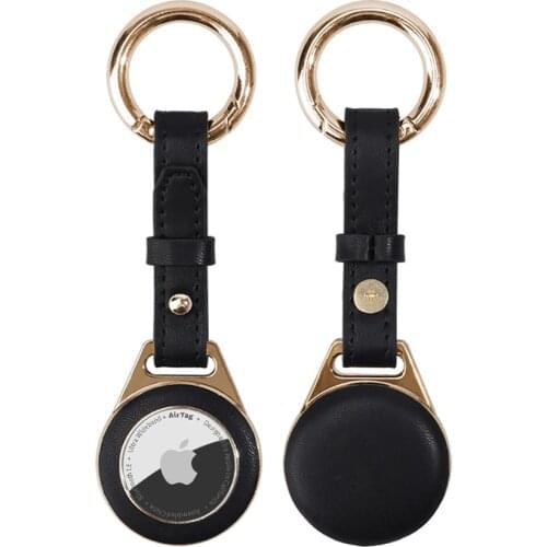 Luxury Shockproof Protective Case For Apple AirTag Metal Outer Frame Wrap PU Leather Hang Key Ring Luggage AirTag Keychain Cover