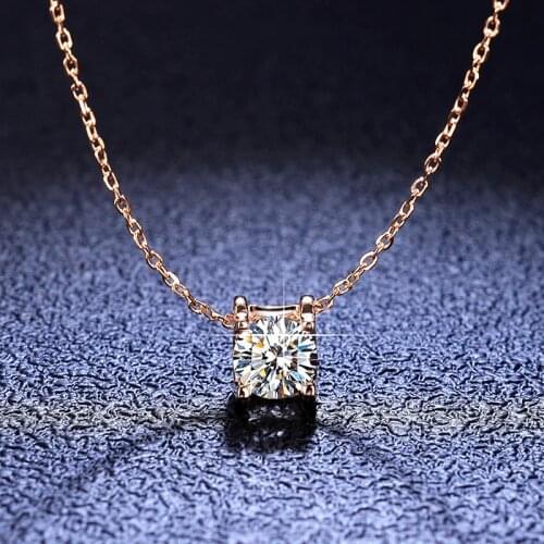 Rose Gold PT950 Brilliant Cut 1 Carat D Color Diamond Test Past Moissanite Pendant Necklace Silver 925 Original Gemstone Chain