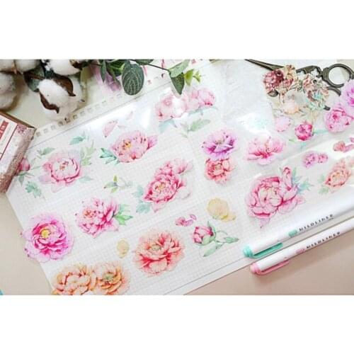 Pink Peony Washi Masking Tapes for Card Making Bullet Journal DIY Scrapbooking Label Stickers
