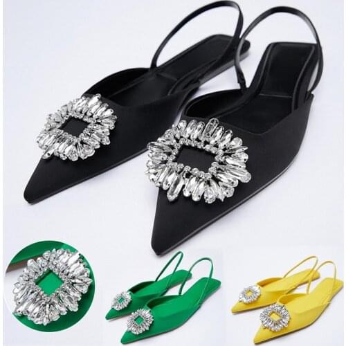 ZA Summer Sandals 2021 New Womens Shoes Rose Pink Pointed Toe Wedding Shoes Sequined Exposed Documentary Shoes 6 Colors