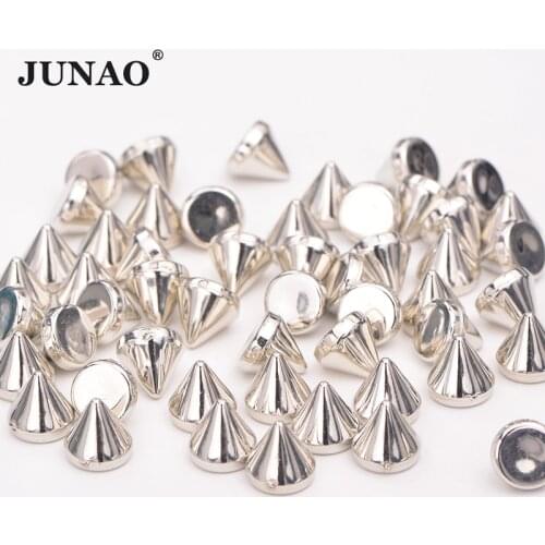 JUNAO 8mm 10mm Silver Gold Color Studs Spikes Plastic Decorative Rivet Punk Rivets For Leather Clothes Jewelry Making Crafts