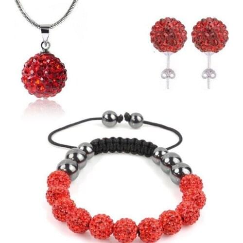 Mixed Options 10mm Mix color wt34ar red gray multicolor Set Pendant necklace Bracelet with disco balls crystal