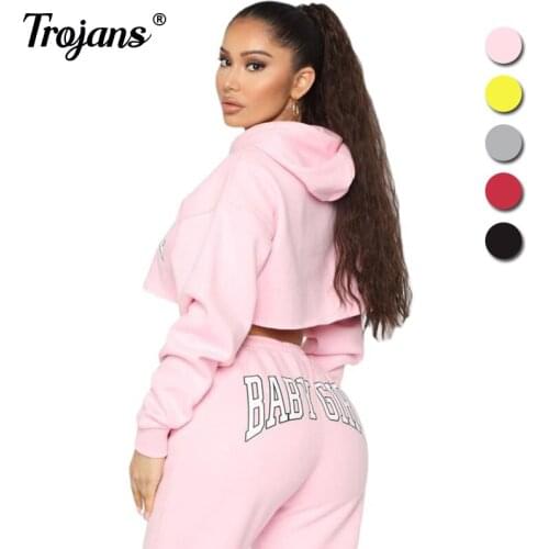 Womens Tracksuit Print Hoodies 2 Piece Set Sweatshirt + Pants Women Sport Suit Autumn Winter Navel Sportswear Female Clothing