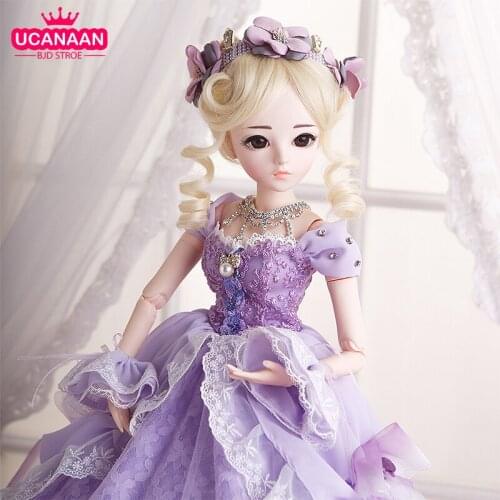 UCanaan 60CM 1/3 BJD SD Doll 18 Ball Joints Dolls With Purple Wedding Dress Clothes Shoes Wig Hair Makeup Girls Dress UP Toys