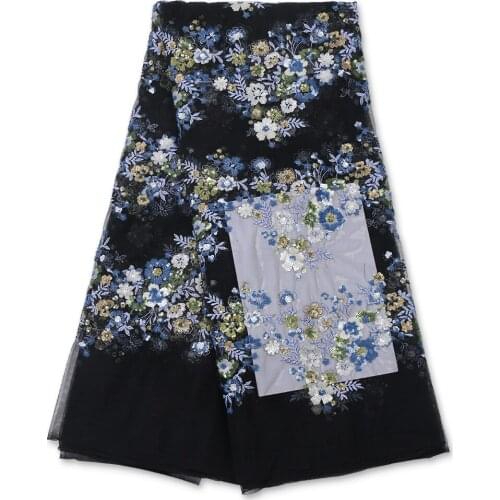 Embroidered African Tulle Lace Fabrics Newest High Quality French Net Lace Fabric With Sequins For Party Dress 4101B-2