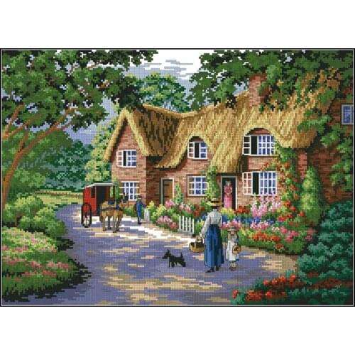 Top Quality Cross Stitch Kit Country Life Villa House Home Leisure Life Carriage Coach