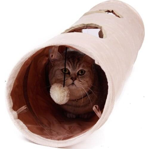 High Quality Pet Tunnel Long 120cm 2 Holes Cat Puppy Rabbit Teaser Funny Hide Tunnel Toys With Ball Collapsible Cat Tunnel