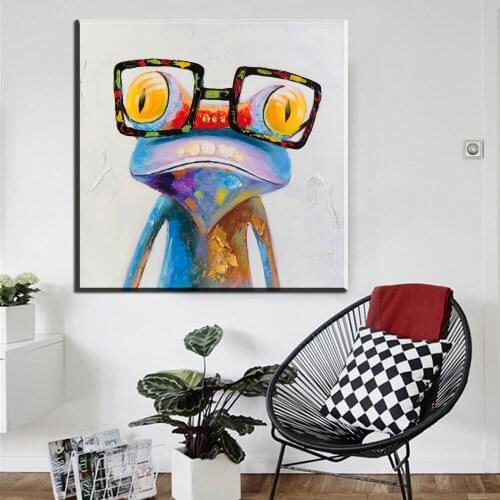 Xdr411 Colorful Frog with Big Glasses Funny Animal Oil Paintings Printed Canvas Painting Modern Frog Oil Painting Art Prints Po