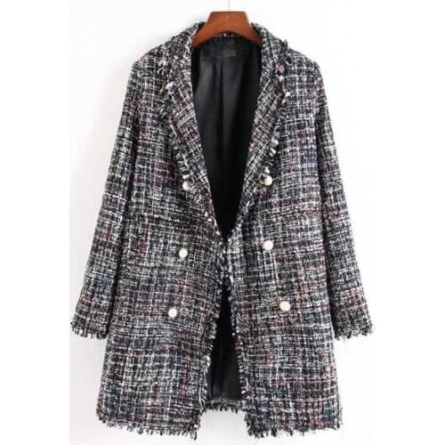 2020 Fresh style Spring/Autumn female casual jacket coat hand-tassel loose coat checkered Tweed coat jacket lapel thick jacket