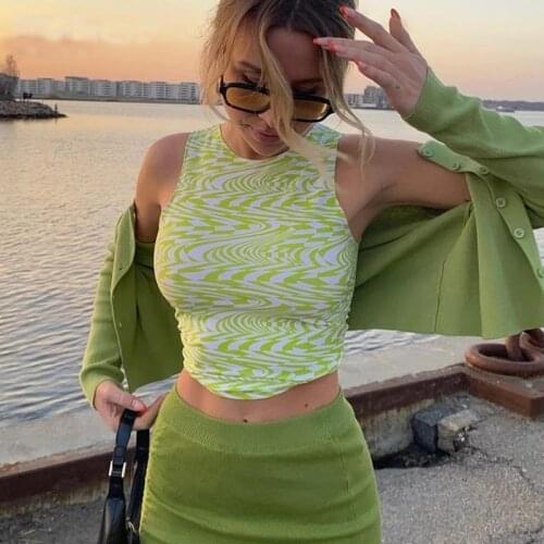 Y2K Printed Strapless Green Casual Summer Retro Yellow Vest Sexy Fashion Harajuku Blouse Slim Sleeveless Top Womens Corset