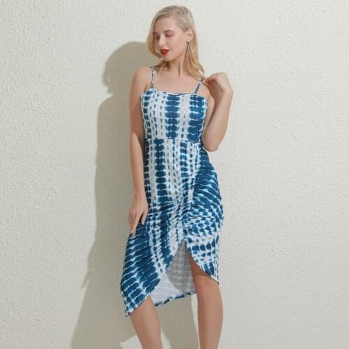 2021 New Style Dress Women Abstract Printed Spaghetti Strap High Slit Dress Creative Elegant Female Supplies Accessories