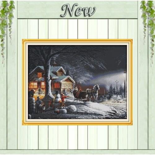 Winter snow Christmas night Scenery,Counted print on the canvas DMC 14CT 11CT DIY Cross Stitch Needlework kits Embroidery Sets