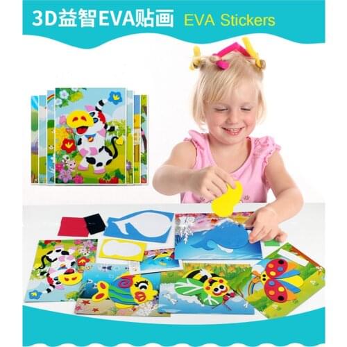 10pcs/set Art crafts diy toys Cartoon Animals Bus 3D EVA Foam Stickers kids handicraft DIY Puzzle Education Toy for children
