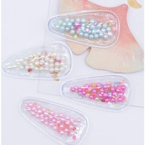16Pcs 5.6*3cm Shake Pearl BB Clips Cover Appliques for Girls DIY Crafts Slit Hair Clip Accessories Crystal Rhinestone Appliques