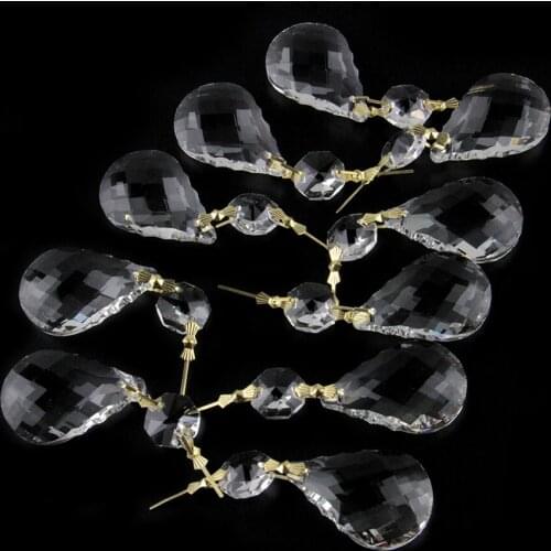 30pc Faceted Clear Teardrop 38mm Crystal Glass Chandelier Prisms with 14mm Octagon Beads Hanging Crystal Garland Wedding Strand