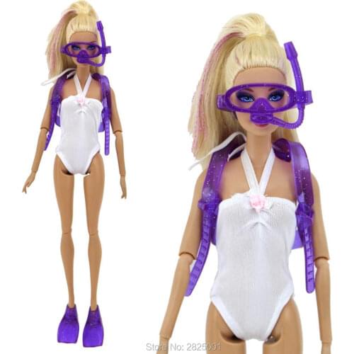 4Pcs Toy =1 Oxygen Tank +1 Swimming Glasses +1 Diving Shoes +1 Swimwear Outfit Bikini Swimsuit Sea Beach Clothes for Barbie Doll