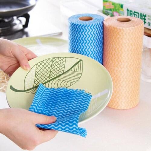 50pcs/Roll Disposable Kitchen Cleaning Cloth Non-woven Fabric Rags Wiping Dishcloth Bathroom Cleaning Cloth Lazy Rag