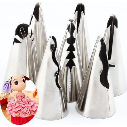 Puff Skirt 7Pcs Stainles Steel Russian Pastry Tips Icing Nozzles Piping Cake Nozzles Pastry Decorating Cupcake Decorator Tool