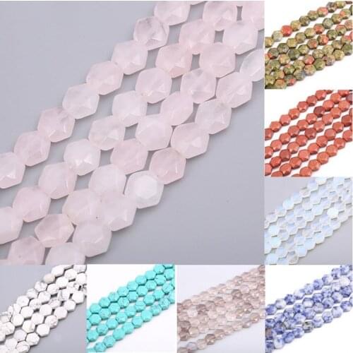 8mm Natural Stone Colorful Agate Malachite Crystal Hexagon Piece section Loose Bead for Jewelry Making DIY Bracelet Necklace 15"