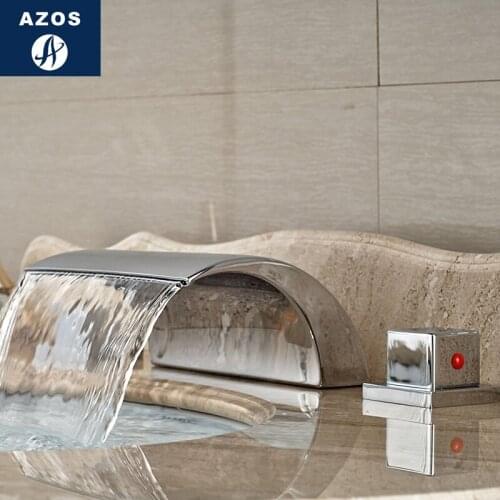 Azos Split FaucetWaterfall Waterfall Brass Chrome Cold and Hot Switch Balcony Bathing Shower Room Double Handle Three Holes Rou