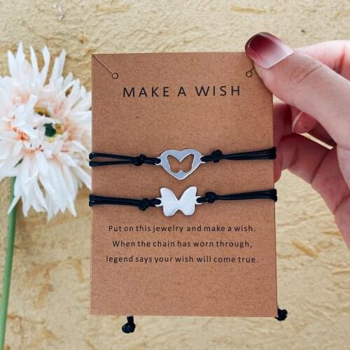 2pcs Cute Butterfly Heart Couple Bracelets for Lover Men Women Magnetic Bracelet Stainless Steel Charm Rope Bracelets Jewelry