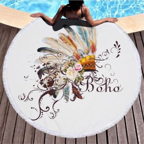 Quick-Drying Bath Towel No Sand Round Blue Light Green Dreamcatcher Colorful Printed Round Microfiber Soft Beach Towel