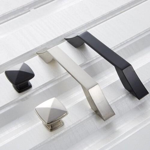 Black Cabinet Handles Knobs Zinc Alloy Door Kitchen Knobs Brushed Cabinet Pulls Drawer Modern Furniture Handle Hardware