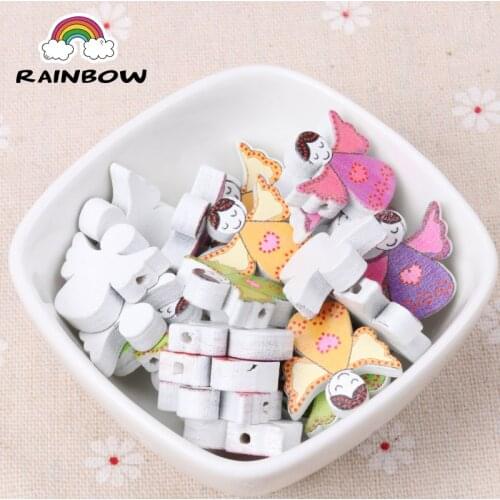 Mix Colors Natural Angel Girl Shape Painted Wooden Spacer Beads For Jewelry making DIY 20mm 50pcs