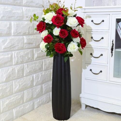 Long stem fake flowers Rose plastic Fake flower silk Flower Arrangement Home wedding Decoration Valentines gift flower for vase