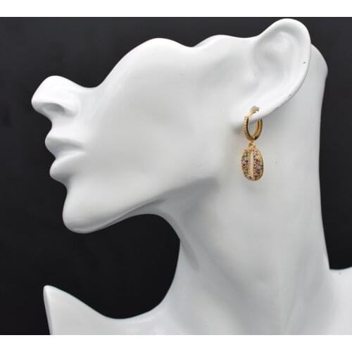 Elliptical Shape Pendant Rainbow Zircon Set with Beautiful American And European Lady Earrings Fashionable Female Jewelry