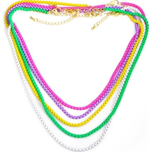 FLOLA Copper Candy Colors Rainbow Necklace Multicolor Simple Short Necklace For Women Girls Jewelry Gift nkew01