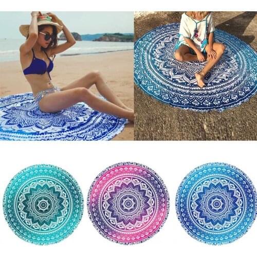 Hot Romantic Soft Mandala Round Tapestry Summer Beach Picnic Throw Rug Blanket Bohemia Mats Comfortable Tapestry Hogard JA10