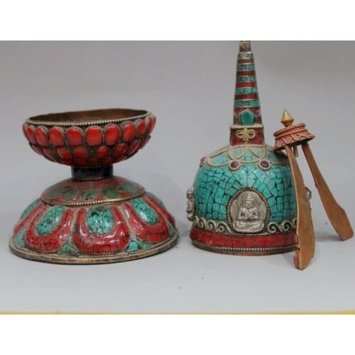 Ibet and Nepal, gilt bronze inlaid turquoise buddhist rotating the bible