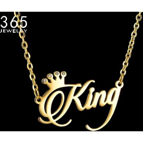 Custom Names Personality Necklace Bright Diamond Crown Namplate Necklaces Stainless Steel Personalized Jewelry Collier Necklace