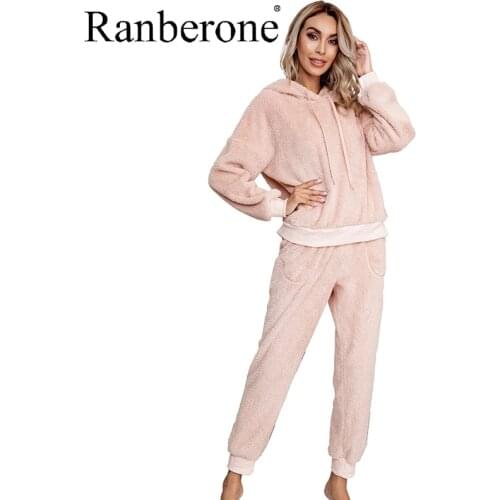 Ranberone Hot Oversized Hoodies Women 2 Piece Tracksuit Solid Color Long Sleeve Sweatshirt Jogging Sport Fitness Suit Female