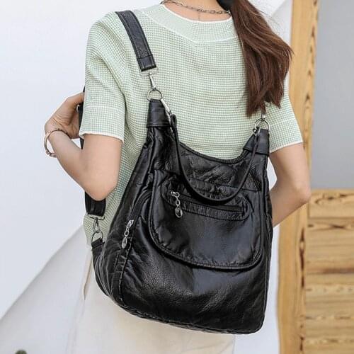 Multifunctional backpack women shoulder bag big capacity School Bag For Teenage Girls Soft Pu Leather anti theft Travel backpack