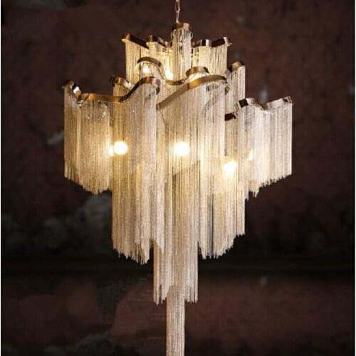 Fashional Silver /Gold LED Pendant Light Chain Stair Lamp Engineering Design Luxury Chain Aluminum Pendant Lamp For Living Room