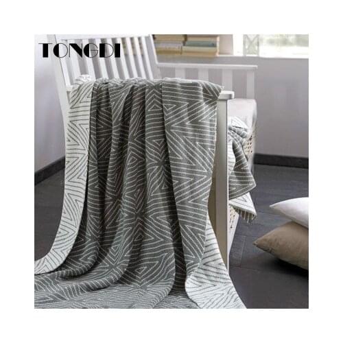 TONGDI Soft Warm Fashionable Geometric Plaid Knitting Wool Blanket Luxury Pretty Decor For Summer Office Handmade Sleeping