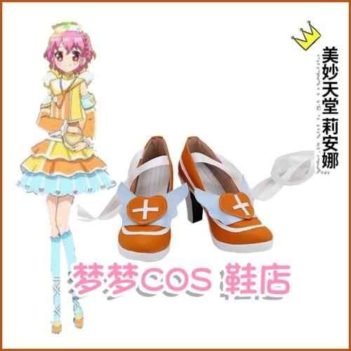 Pripara Reona West Orange Shoes Cosplay Long Boots Leather Custom Made For Unisex Halloween Party Props