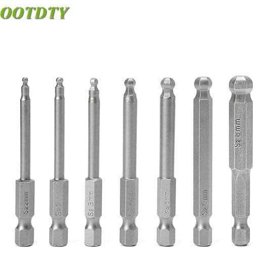 OOTDTY 7 Pcs 65mm Magnetic Ball End Hexagon Head Hex Screwdriver Bits Drill Tools 2.5