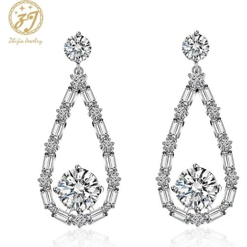 Zhijia top luxury delicate elegant waterdrop design crystal rhinestone stud earrings for women party gifts