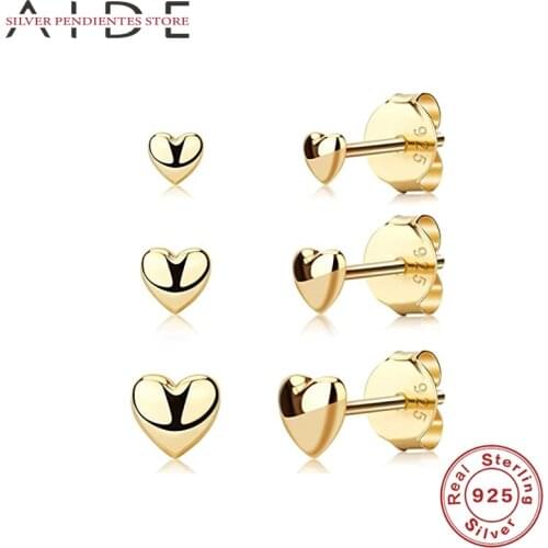AIDE 3PCS 925 Sterling Silver Mini Love Glossy Stud Earrings For Women 2/3/4mm Heart-shaped Earrings Set Boucle Oreille Femme
