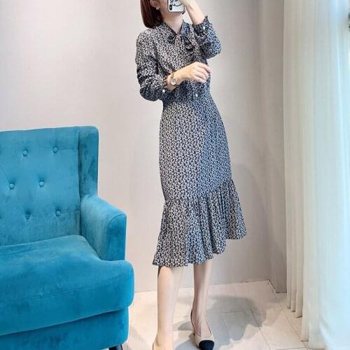 Silk Elegant Fashion Bow Peal Buttons Slim Fit Dress 2021 New Spring UK Collections